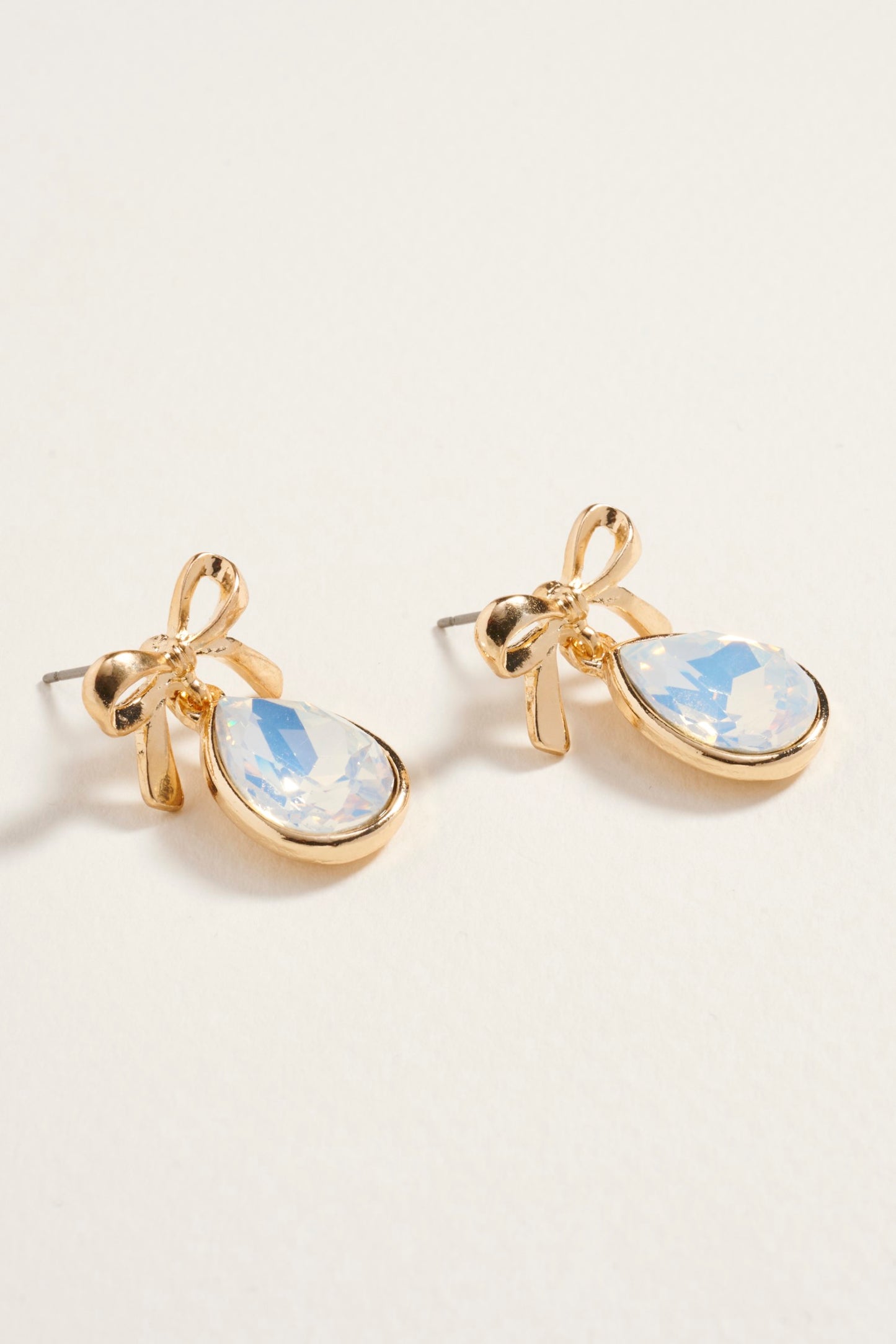 Teardrop Rhinestone with Metal Bow Post Earrings