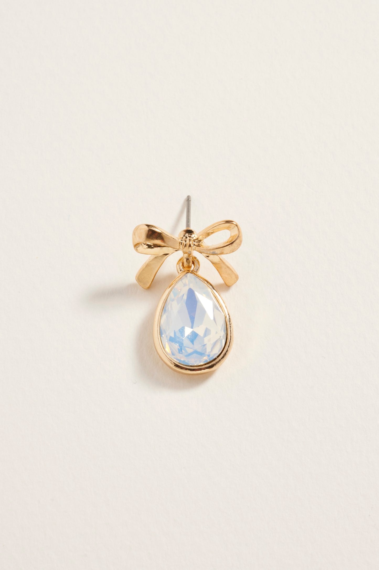 Teardrop Rhinestone with Metal Bow Post Earrings