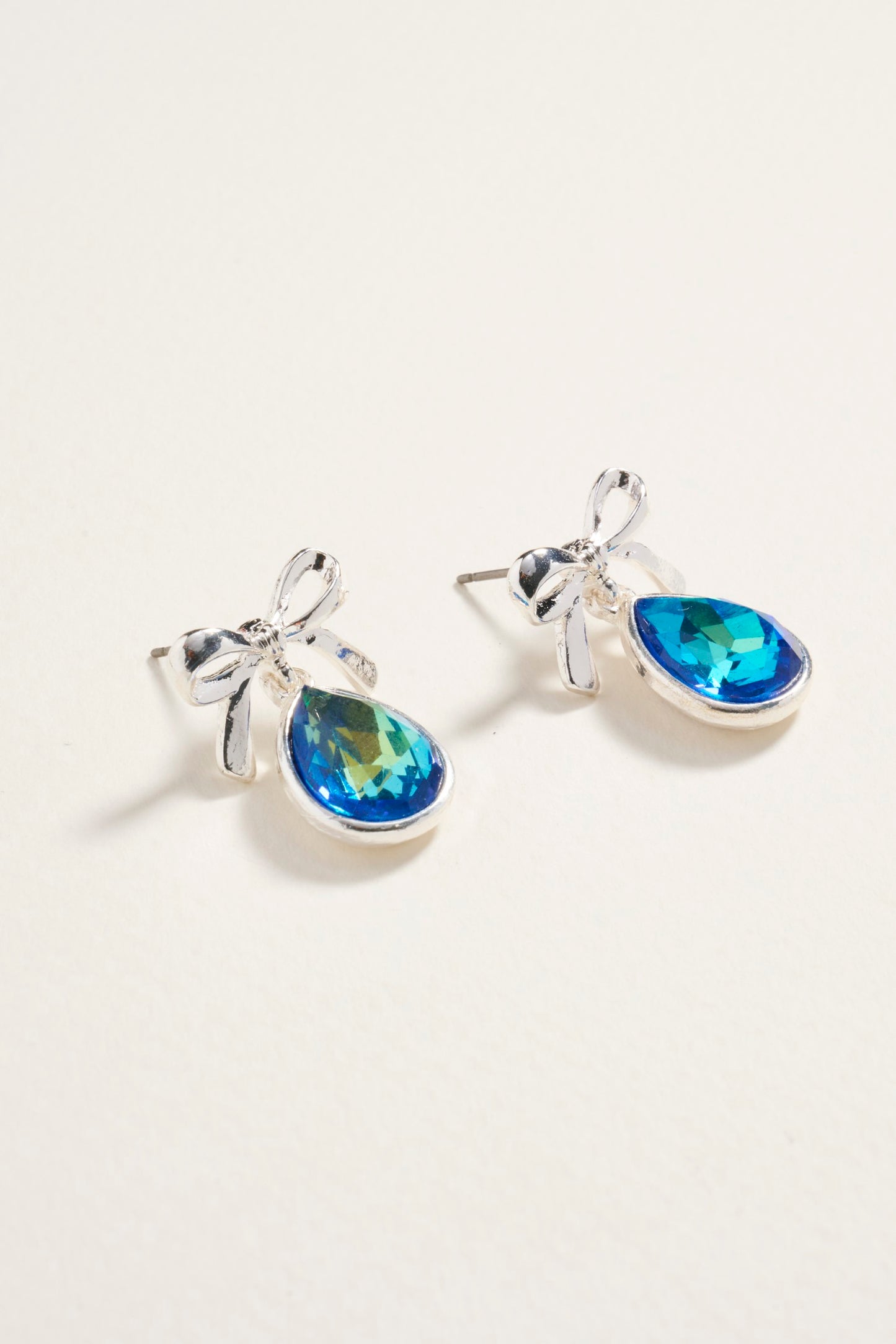Teardrop Rhinestone with Metal Bow Post Earrings