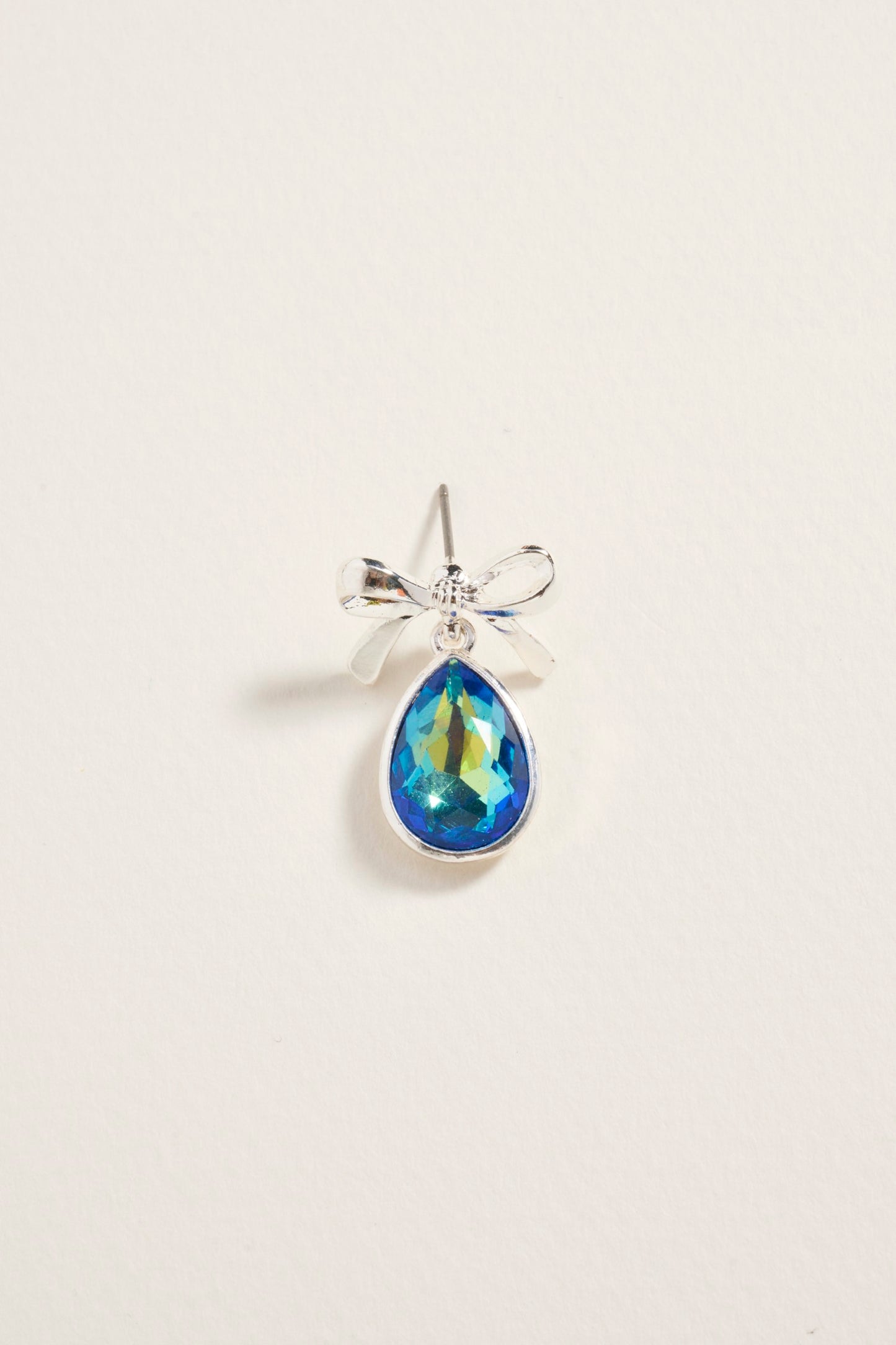 Teardrop Rhinestone with Metal Bow Post Earrings