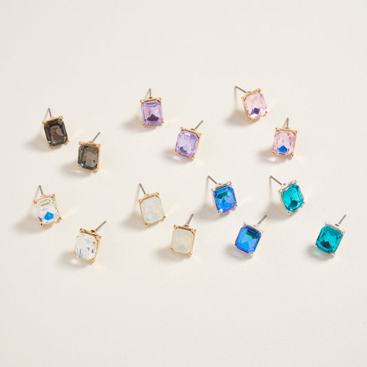Rectangle Rhinestone Post Earrings Jewelry