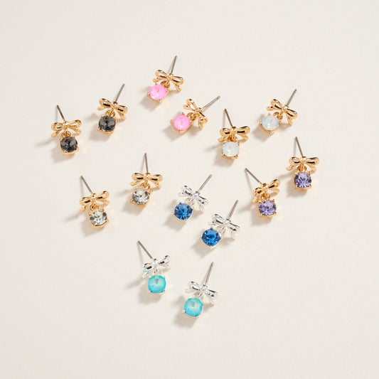 Rhinestone Stud Bow Ribbon Post Earrings Jewelry