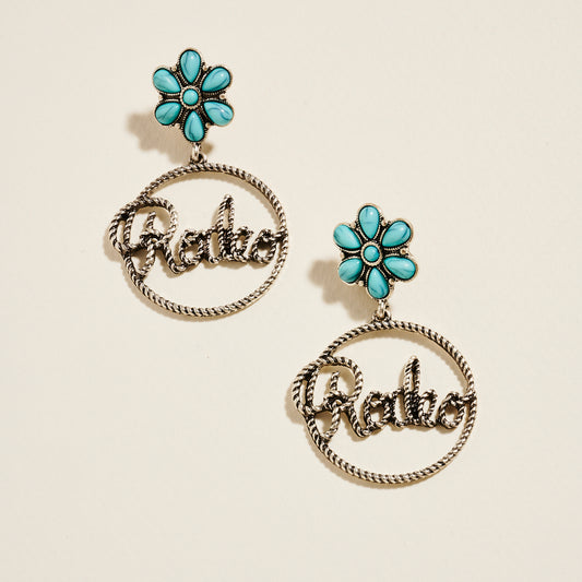 Western Boho Rodeo Turquoise Flower Post Earrings