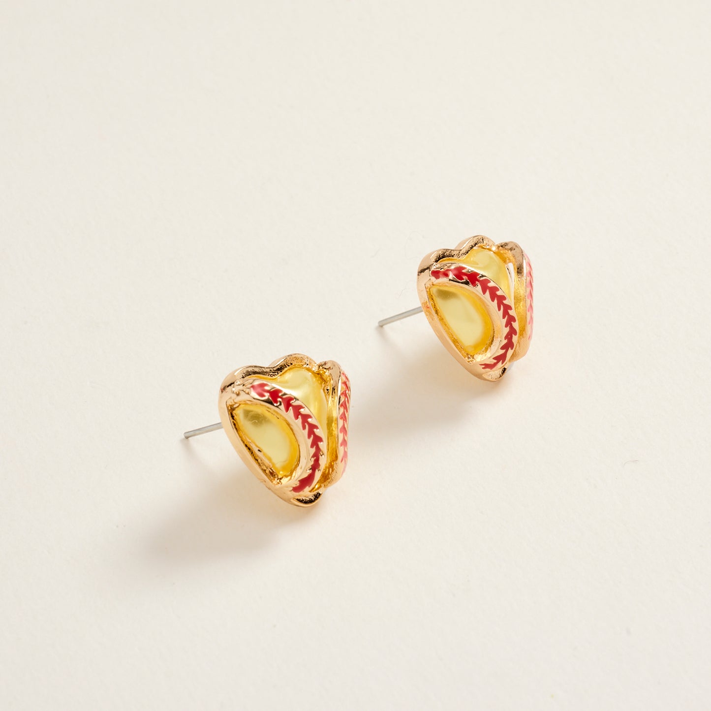 0.75 Inch Metal Softball Frame Heart Pearl Earrings