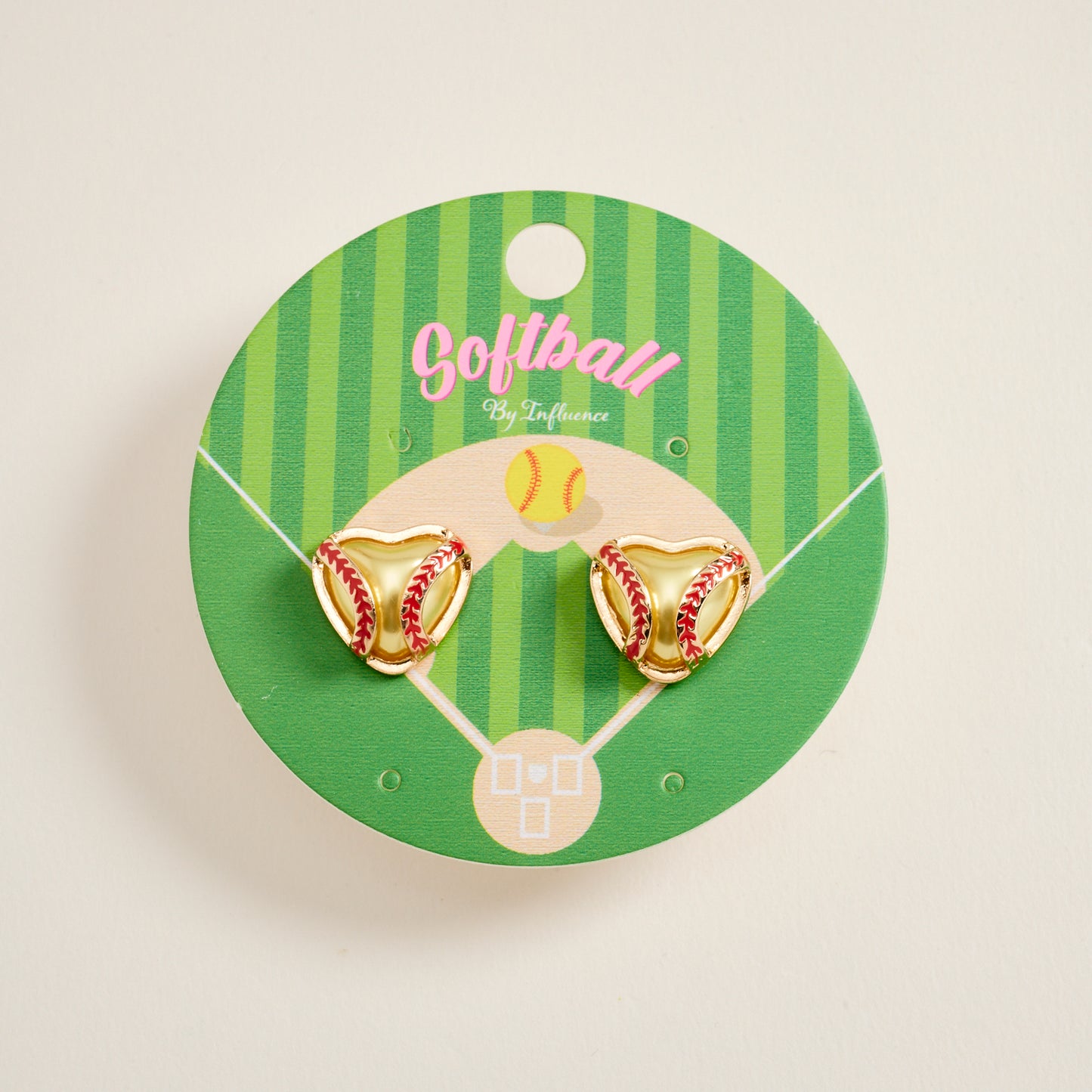 0.75 Inch Metal Softball Frame Heart Pearl Earrings