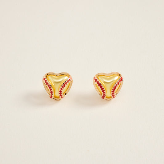 0.75 Inch Metal Softball Frame Heart Pearl Earrings