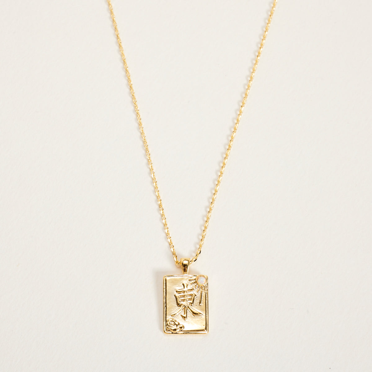 18K Gold Dipped Mahjong Winds Tile Pendant Necklace