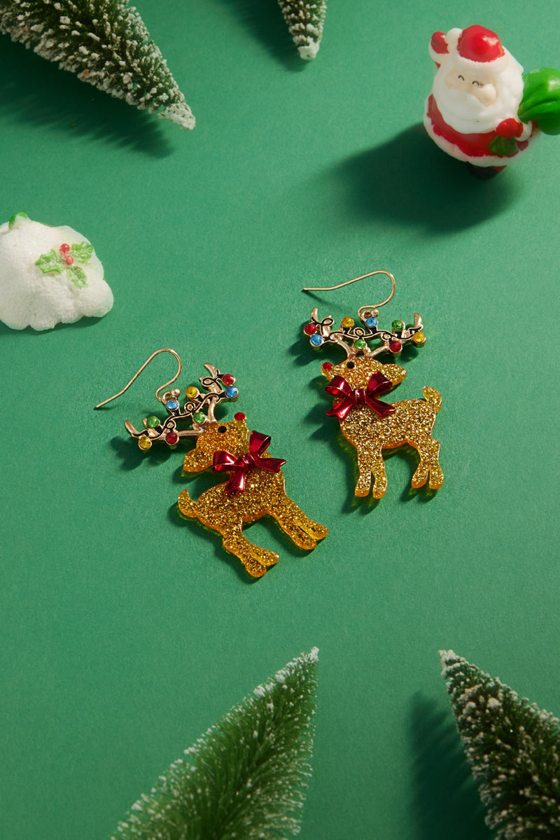 Glitter Rudolph Reindeer Rhinestone Hook Earrings – Designature Newyork
